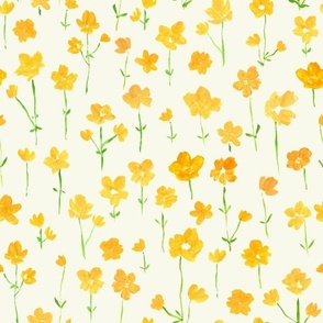 Loose hand painted yellow buttercups on cream
