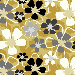 Buttercup Floral in Black White and Gold - Medium