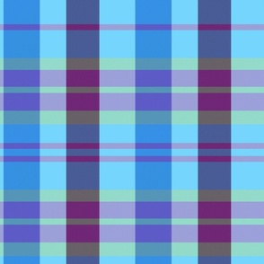 Evander Plaid Pattern - Aqua Blue, Sky Blue, Plum Purple - Neon Tartan Collection