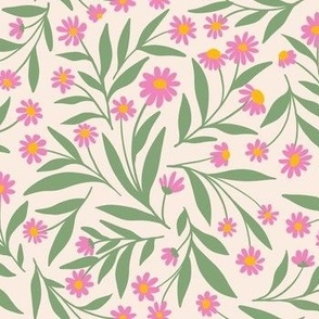 Little pink daisies on cream Ditsy - 7”