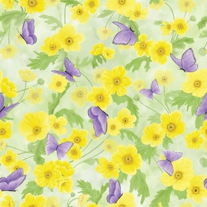 Buttercup Dreams - Yellow Buttercups and Purple Butterflies