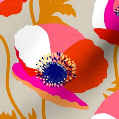 (M) Wild floral Poppies Bold and colourful on neutral 1. Tan #wildflowers #poppies #abstractfloral