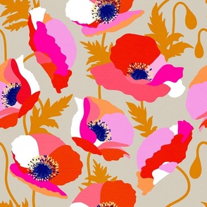 (M) Wild floral Poppies Bold and colourful on neutral 1. Tan #wildflowers #poppies #abstractfloral
