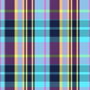 Conall  Plaid Pattern - Blue, Yellow, Dark Purple, Pink, Green - Vaporwave Tartan Collection
