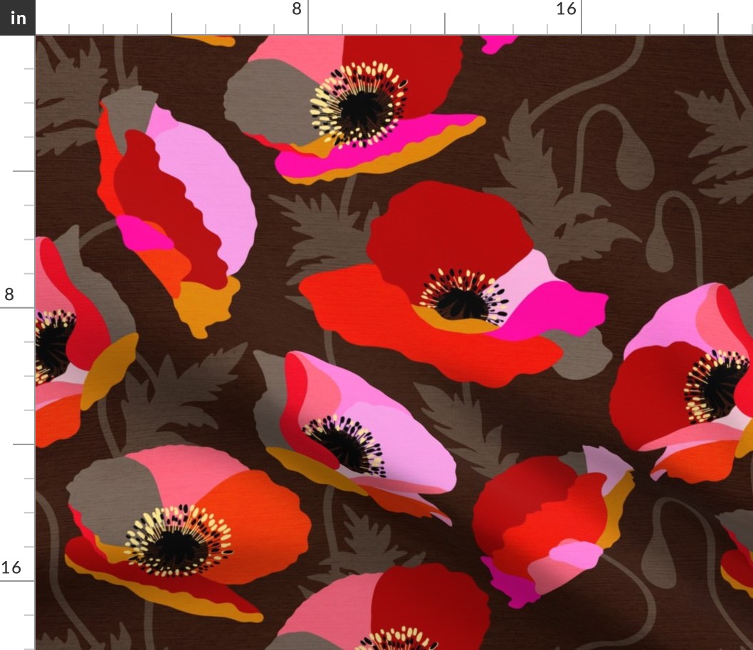(M) Wild Floral Poppies Bold and colourful 3. Brown #wildflowers #boldandvibrantfloral #wildfloral #poppies