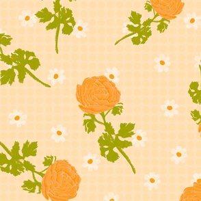 Orange ranunculus buttercup floral polka dots large