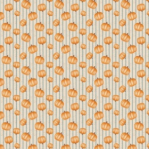 Small//Halloween tossed orange pumpkins and pastel mint green  stripes in cream - Sacttered brown dots