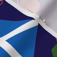 JUMBO Scotland fabric - travel, edinburgh, flag, bagpipes, - navy