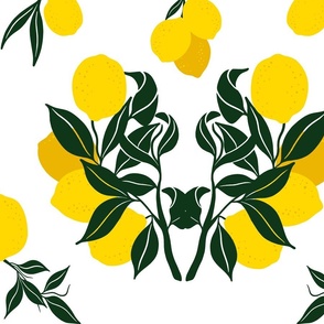 Mediterranean lemon grove damask pattern on white (Large) 21x21 