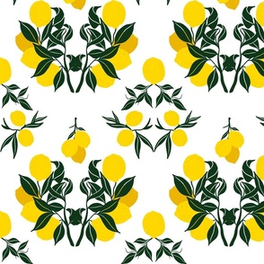 Mediterranean lemon grove damask pattern on white (Medium) 10.5 x 10.5 