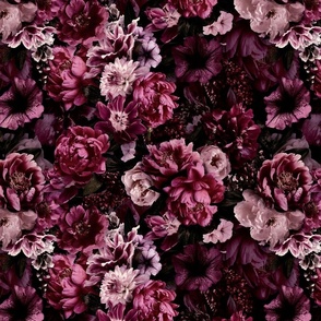Floral Baroque Opulence Burgundy Red Pink Purple Smaller Scale