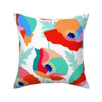 Wild flowers Poppies Bold and Colourful 6. Pink, red, orange and blue on white • LARGE  #wildflowers #boldpoppies #wildfloral