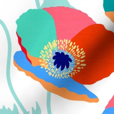 Wild flowers Poppies Bold and Colourful 6. Pink, red, orange and blue on white • LARGE  #wildflowers #boldpoppies #wildfloral
