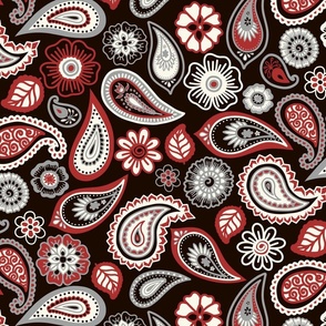 Paisley Flowers in Black White Red and Grey 
