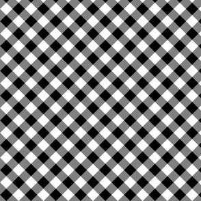Black and White Monochrome Diagonal Check in Black and White With Medium Grey (Small Scale)