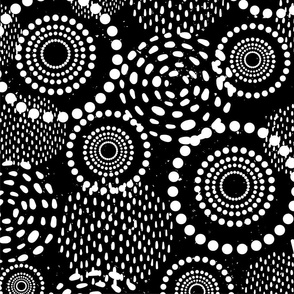 Black and White Abstract Circles on Black Background