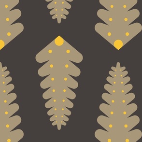 Mid-century fern leaves - Brown, khaki, yellow - Big