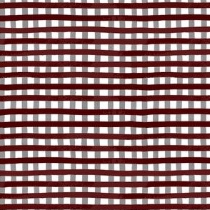 Maroon & Gray Thick Check Repeat on White Small Scale 4" x 4"