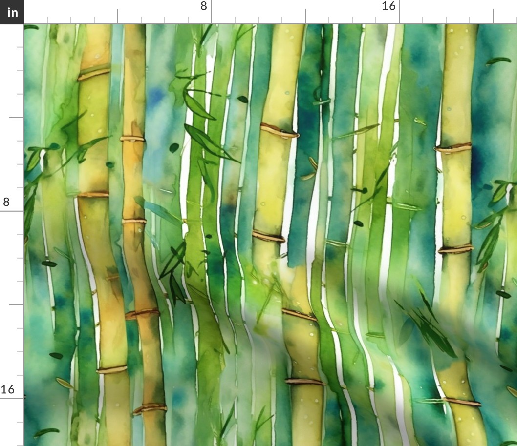 Watercolor Green Bamboo Stalks