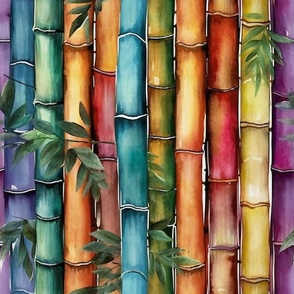 Watercolor Rainbow Bamboo Stalks