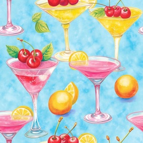 Watercolor Cocktail Cocktails Drinks in Pastel with Fruits