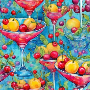 Watercolor Cocktail Cocktails Drinks in Vibrant Colors with Fruits