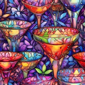 Watercolor Cocktail Cocktails Drinks in Stained Glass
