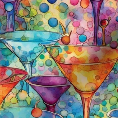 Watercolor Cocktail Cocktails Drinks with Rainbow Confetti Design