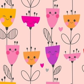 Floral Parade Pattern - Pink Background - Medium Scale