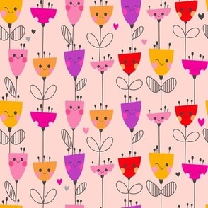 Floral Parade Pattern - Pink Background - Smaller Scale