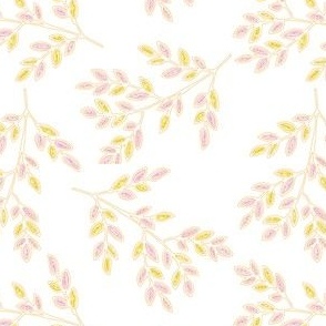 Pink and yellow retro 70's multidirectional branches pattern