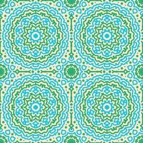 Mandala Blue Green Cream Geometric Boho Bohemian  