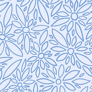 line art floral periwinkle blue wallpaper scale