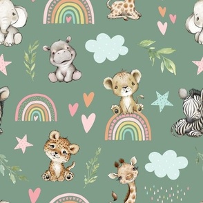 safari rainbow pink green