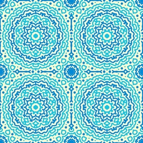 Mandala Blue Cream Geometric Boho Bohemian 