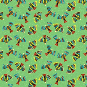 birds of a feather, multi color green background 