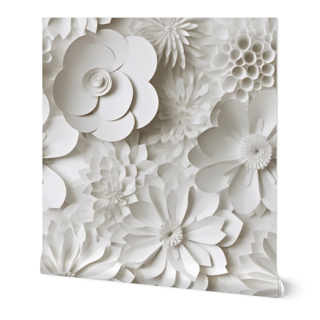 Layered Look White on White Paper Flowers Cut Out and Arranged Dimensionally