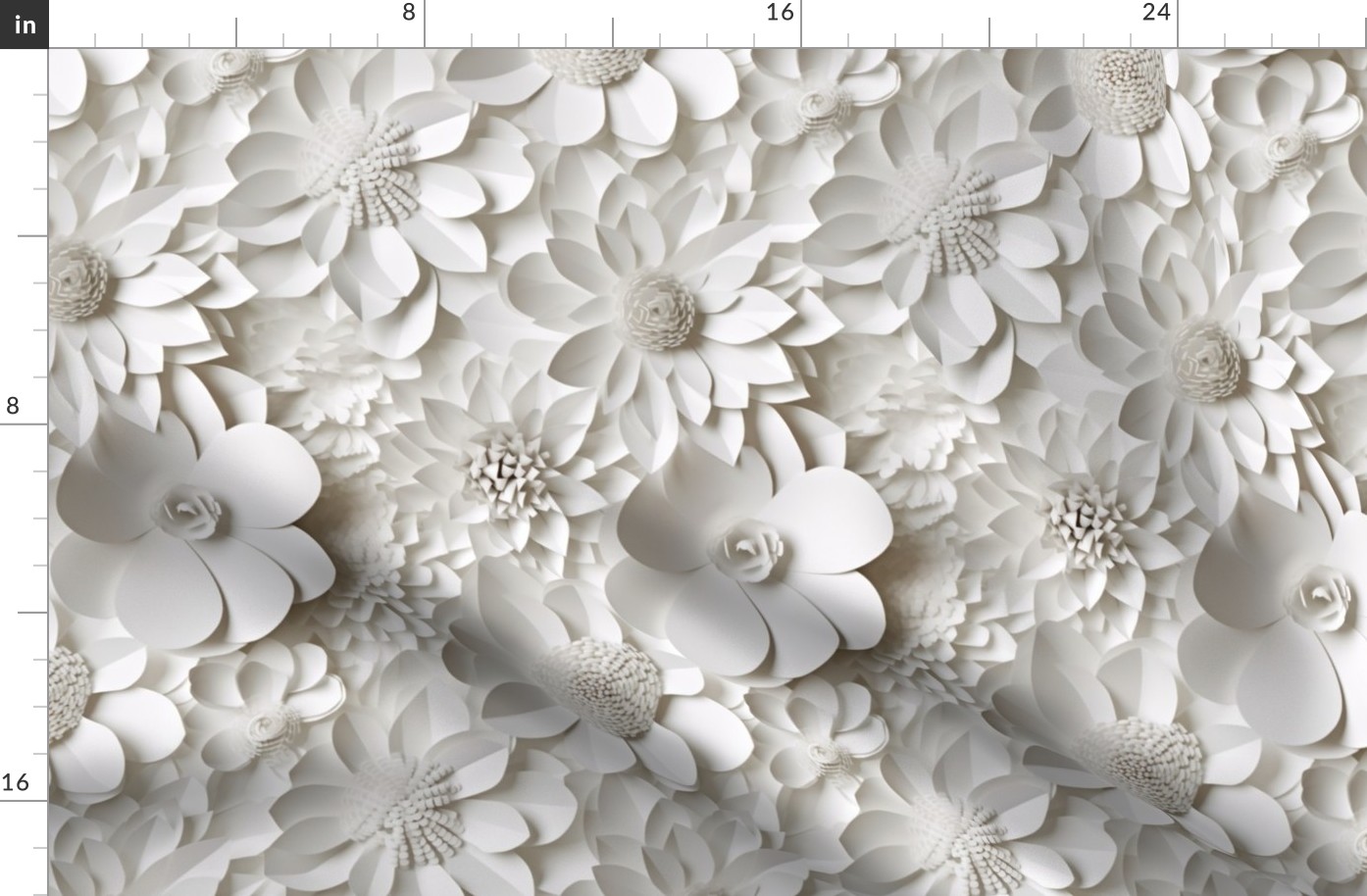 White Paper Cutouts Layered Peonies, Chrysanthemums