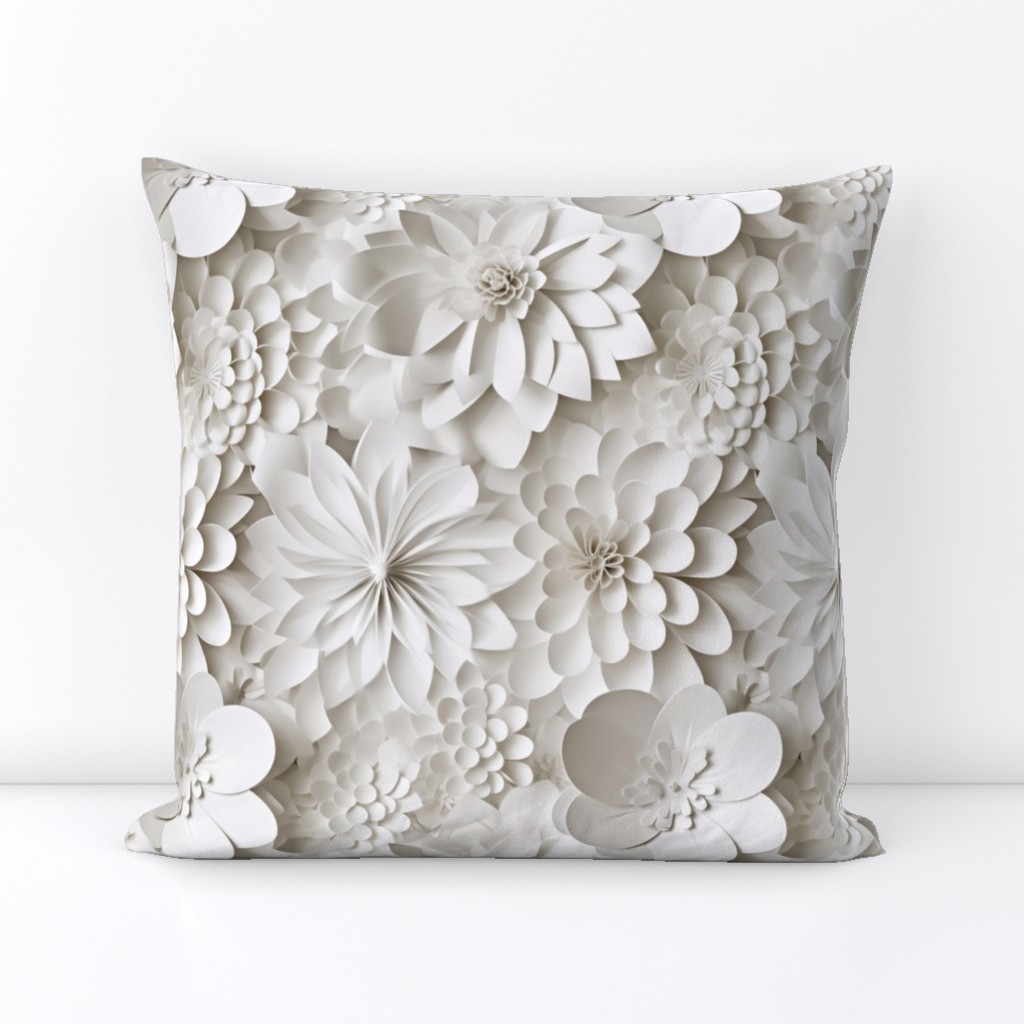 White on White Paper Floral Cutouts Layered 3-d Style