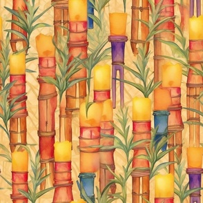 Watercolor Tiki Torch Torches Lights in Pastel Earthtones