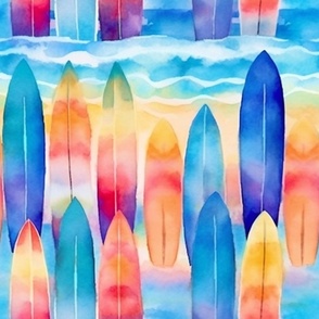 Watercolor Surfboard Surfboards in Vibrant Pastels