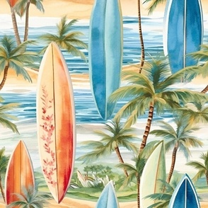 Watercolor Surfboard Surfboards in Tropical Pastels
