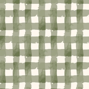 Painted Watercolor Gingham - Checks - Artichoke green and white