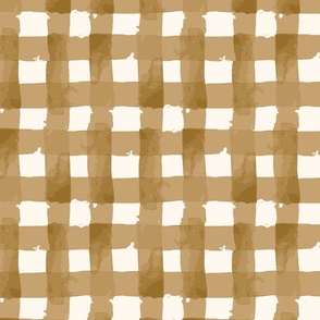 Painted Watercolor Gingham - Checks - Burnt Sienna Brown and white