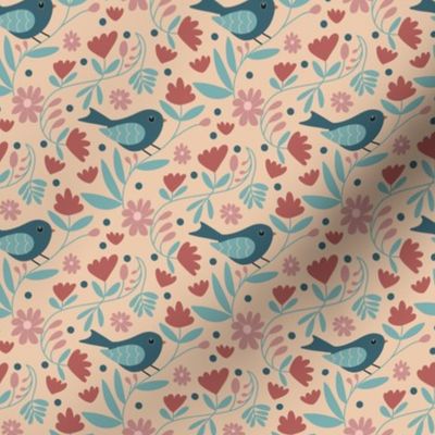 Blue Bird Florals - Cream Background // 4x4