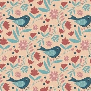 Blue Bird Florals - Cream Background // 4x4