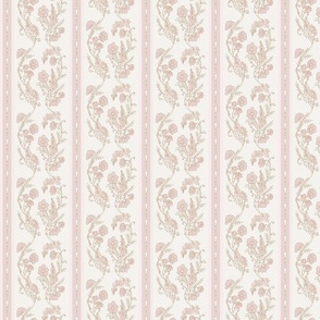 Fanciful small playful victorian retro floral stripe with polkadots and hearts pink and cream 