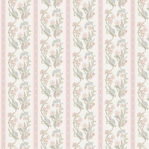 Fanciful small playful victorian retro floral stripe with polkadots and hearts pink, cream, blue, green 