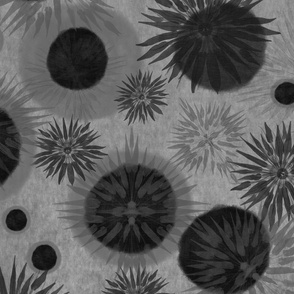 Underwater Flowers -Black and Gray neutral (large scale)