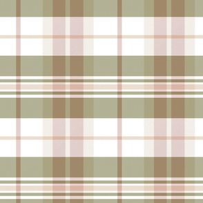 Arable Plaid Pattern - Green Pink White - Cottagecore Tartan Collection